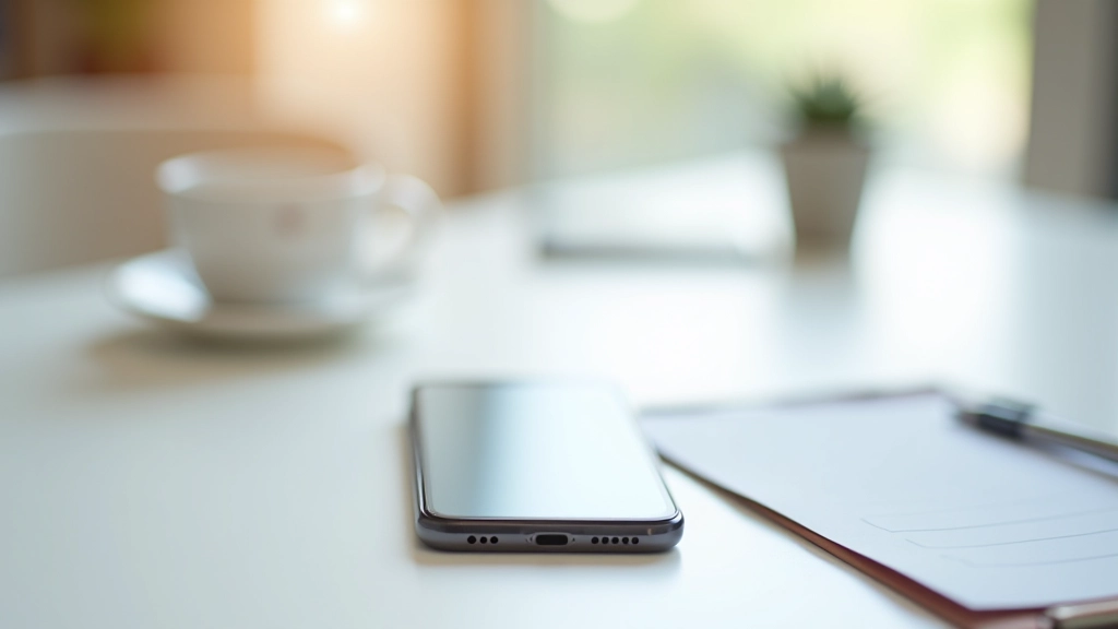 Ein Smartphone mit Tagesgeld-App auf einem Schreibtisch neben einer Tasse Kaffee