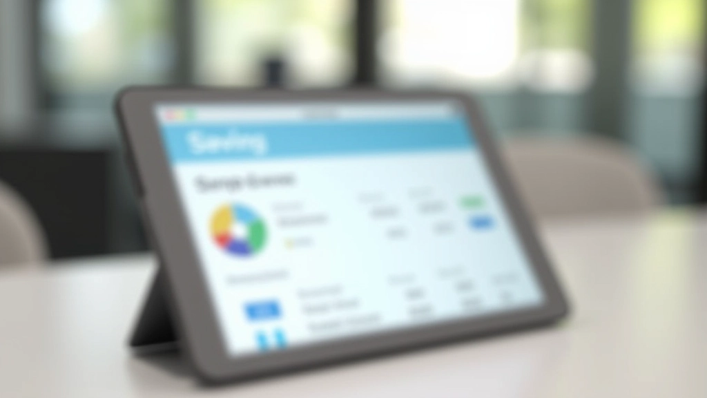 Schreibtisch mit Tablet zeigt Vergleich verschiedener Sparkonto-Optionen und Zinssätze von verschiedenen Banken